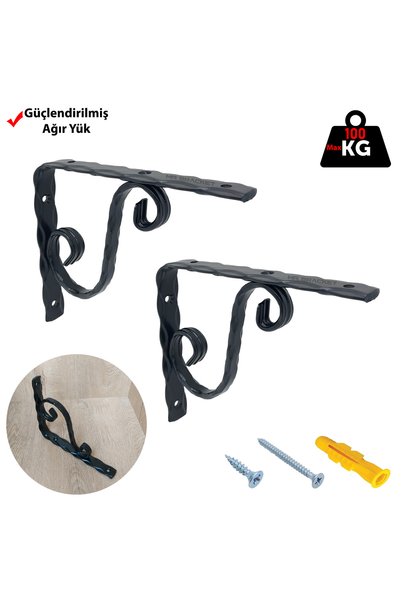 MR.BRACKET 16x19cm- 2 ad. 5mm Ağır Yük Siyah Ferforje Raf Ayağı - Demir Raf T...