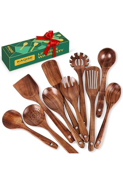 GENERAL 10PCS Wooden Cooking Utensils Set, Teak Wood Ladle for Soup, Heat Res...