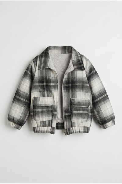 zumino Plaid Patterned Pocketed Boys' Zippered Jacket with Fleece Lining