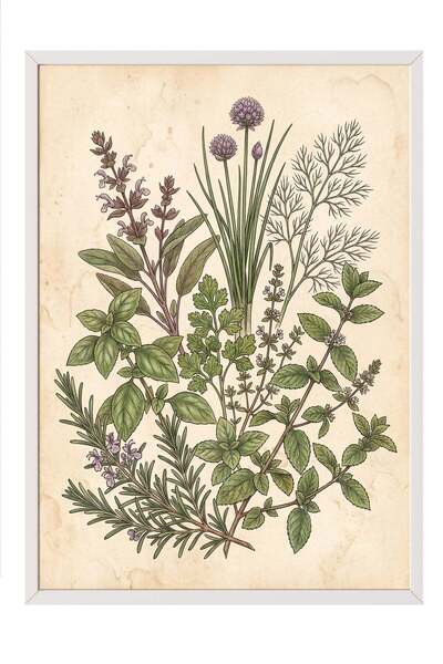 Postifull Poster cu ilustrații botanice – Tablou cu ramă albă NR. 180019