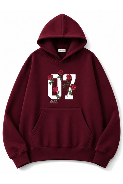 herkesemoda Printed Kangaroo Pocket Oversize Sweatshirt