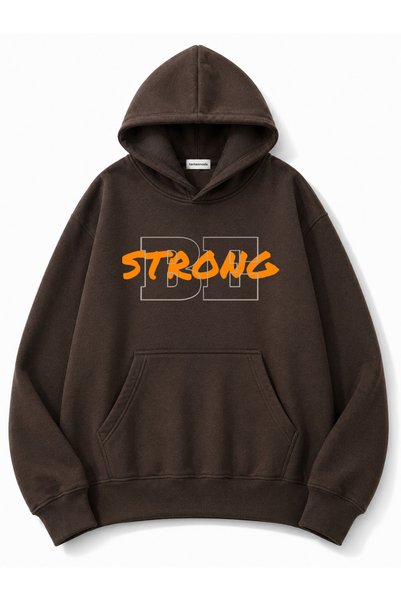 herkesemoda Be Strong Print Detailed Hooded 2 Thread Sweatshirt