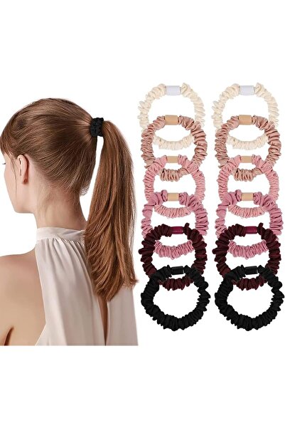 Ivyu Ivew Black Satin Silk Hair Scrunchies for Women - Small Scrunchies for W...