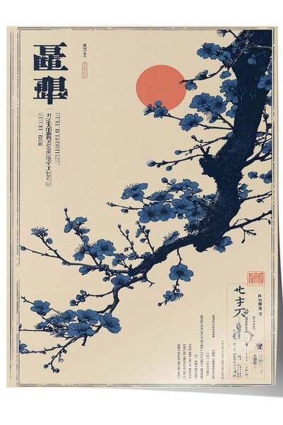Postifull Flori de cireș japonez și soare roșu – Poster fără ramă nr. 180192