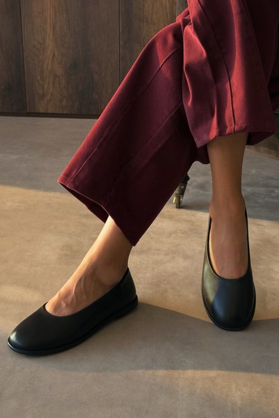 nope21shoess Vera Siyah Hakiki Deri Babet