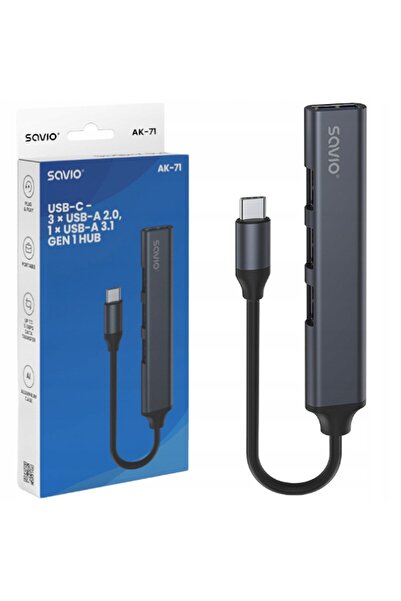 Savio Hub USB-C AK-71 4-în-1 3 x USB-A 2.0 1 x USB-A 3.0 5 Gbps