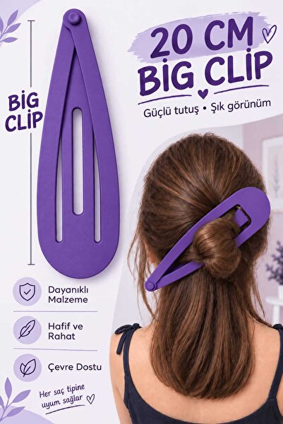 ACT E-COMMERCE Büyük Çıtçıt Toka - Big Hair Clip 20 Cm (Mor)