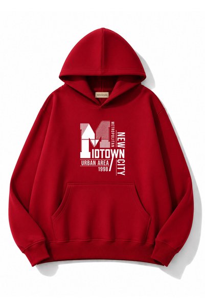 herkesemoda New City Printed Oversize Sweatshirt with Kangaroo Pocket