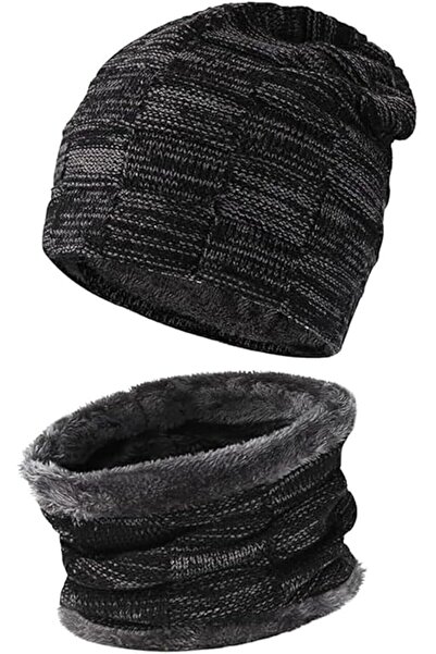 GENERAL 2 Pieces Mens Winter Beanie Hats Scarf Set，Fleece With Neck Cover, Th...