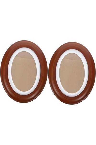 PRETYZOOM 2pcs Oval Solid Wood Photo Frames Wall Hanging Decorative Picture H...