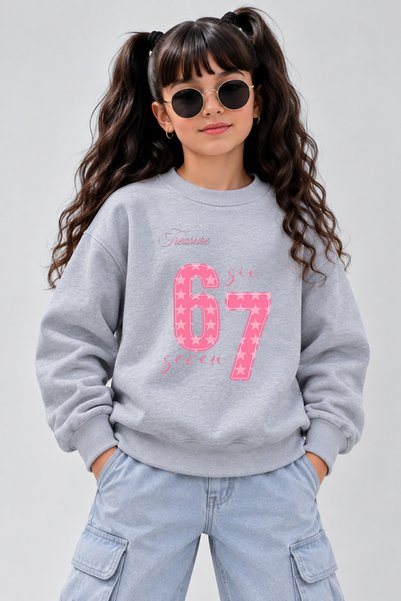 LORVEX Crew Neck Sweatshirt for Girls, Printed 3-Yarn Threaded Winter Sweatshirt