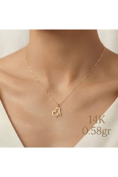 Papatya Silver Orjinal 14 Ayar Sertifikalı Altın Minimalist Aynalı Ezme Zincir Kişiye Özel Harfli Kalp Kolye