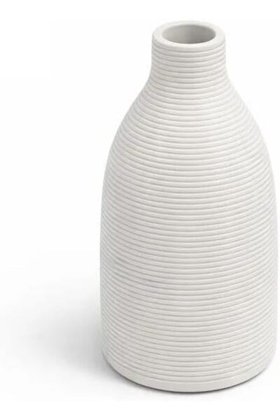 GENERAL Maria Homes Handcrafted White Ceramic Vase - Decorative Vase with Rib...