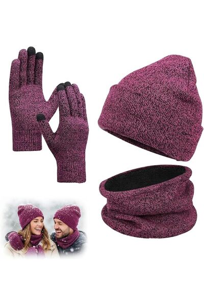 Generic 3Pcs Winter Beanie Hat Scarf Gloves Set, Set for Men Womens Ski Cap T...
