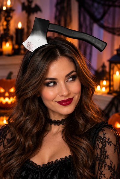 DODOMAR Coroană de Halloween cu topor, accesoriu pentru costum cu efect de sâ...