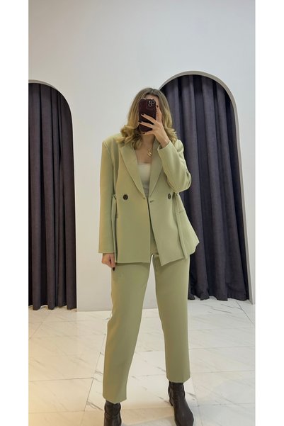 MERVENS Oversized Blazer Jacket with Belt Detail