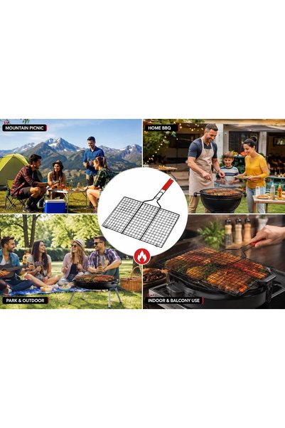 Generic Non-Stick BBQ Grill Basket with Long Handle, Stainless Steel Grill Mesh Basket for Meat, Vegetables & Fish, Portable Barbecue Grilling Basket for Charcoal Grill, Gas Grill, Camping & Outdoor Cooking