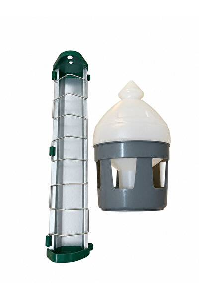 Güvercin 50cm metal yemlik ve 3 litre beyaz suluk tavuk, civciv, bıldırcın SET