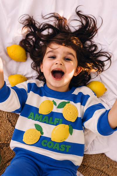 LuccoKids Kız Çocuk Amalfi Coast Limon Detaylı Pamuklu Sweatshirt & Mavi Tayt...