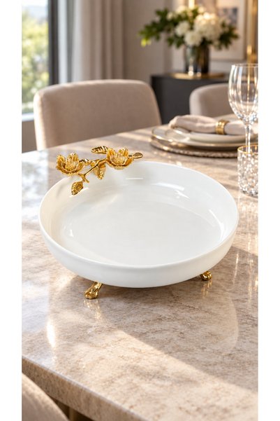 MAY HOME Ayaklı Porselen Salata Meze Kasesi & Firuze Sunumluk