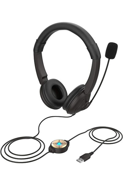 Generic سماعة رأس سلكية USB مع ميكروفون عازل للضوضاء على الأذن سماعة رأس للكم...