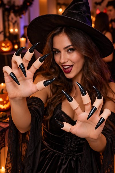 DODOMAR Halloween Halloween Unghii de vrăjitoare negre 10 bucăți Accesoriu pe...