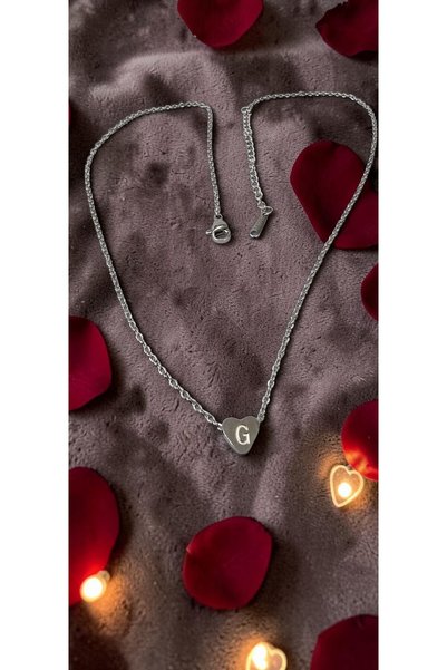 ahsenaksesuar2025 Silver Color - Letter'Ç' with Heart Detail Minimal Thin Cha...