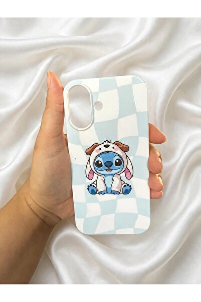 İka Aksesuar iPhone 16 Uyumlu Lansman Mavi Kareli Stitch Desenli Telefon Kılı...