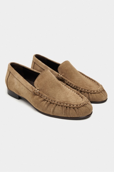 NİŞANTAŞI SHOES Tony Rome Bej Süet Deri Saraç Büzgü Detay Düz Taban Kadın Loafer
