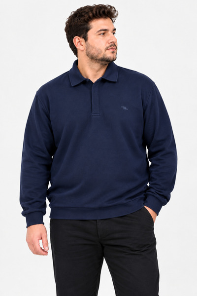 Erkek Büyük Beden %100 Pamuk Polo Yaka Sweatshirt (2XL - 6XL)