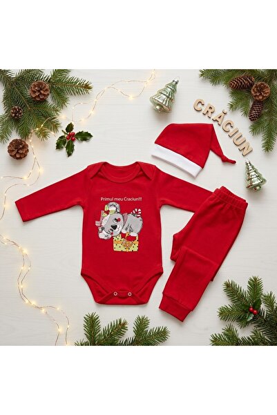 Victorino Set Festiv Bebe 3 Piese "Primul Meu Crăciun": Body Roșu cu Koala, P...