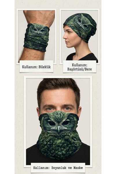 Motorcu Buff Bandana – Baykuş Desenli Çok Amaçlı Boyunluk, Maske, Bere ve Kafa Bandı