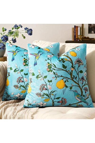 BLUE MUSSEL Musel Yellow Floral Throw Pillow Covers 18X18, Set of 2