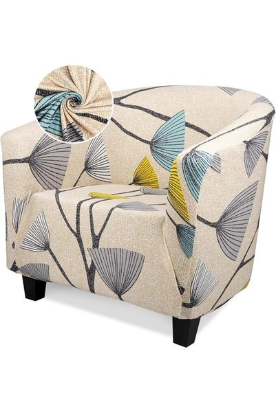 GENERAL Club Chair Cover, 1 Piece Beige Barrel Chair Covers with Arms, Soft S...