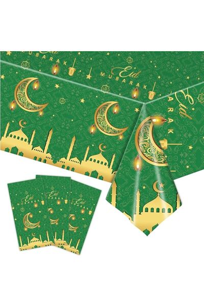 LCHYI 3 Pack Ramadan Tablecloth, Green and Gold, Decorative Eid Mubarak Desig...