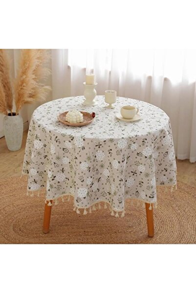 GENERAL Vintage Cotton Linen Round Tablecloth Dandelion Floral Pattern Table ...