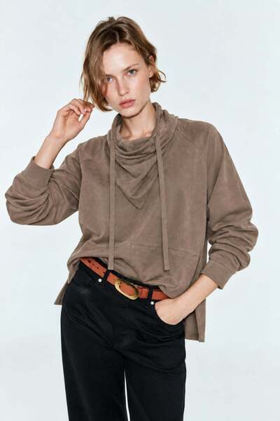 5in1Canpolat Mink Stand Collar Suede Shirt 05232