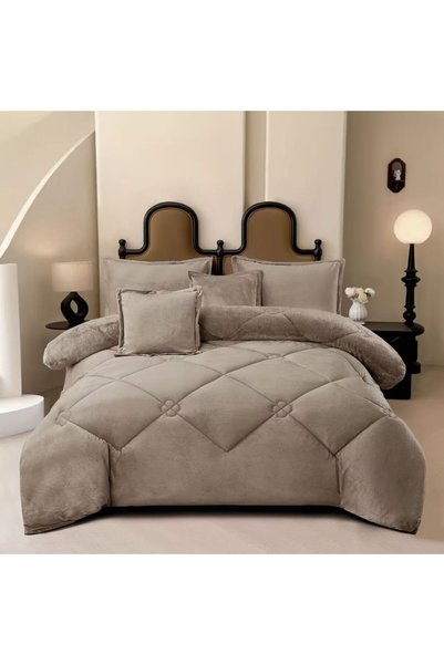 Moon Heavy Winter Quilt - Single 4 Pieces - Plush Velvet Fur with Luxury Chec...