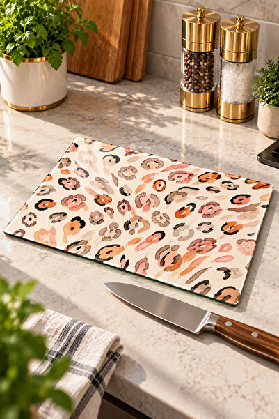 Cam Kesme Tahtası Modern Soft Leopar Temalı - Cam Kesme Tablası | 20cm x 30cm