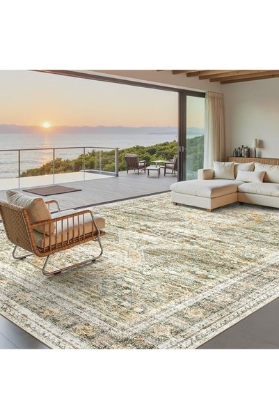 GENERAL Sumotale Washable Area Rug 8X10 Soft Beige Rug for Living Room