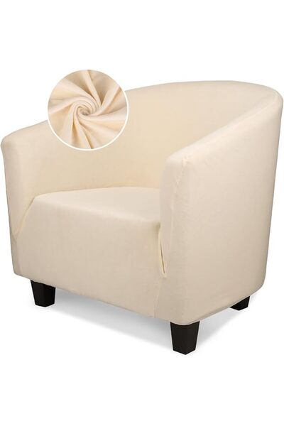GENERAL Club Chair Cover, 1 Piece Beige Barrel Chair Covers with Arms, Soft S...
