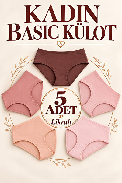 koza iç giyim Women's Basic Panties 5-Pack — Lycra, Cotton, Comfortable.