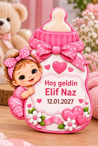 hediyyenvar Kişiye Özel Bebek Magneti Ahşap Üzeri UV Baskı 8x5,5 cm 10'lu Paket