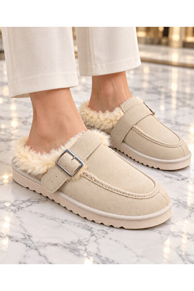 YNS STORE Yns Buckle Detailed with Furry Inside Beige