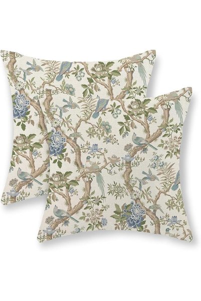 GOLIANDA Chinoiserie Floral Bird Pillow Covers 20x20 Set of 2 Blue Chinoiseri...