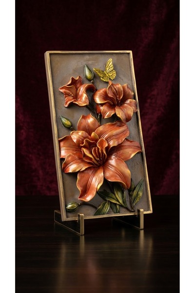 Genel Markalar Özel Boya İşçiliği Rölyef Mini Çiçek Tablo 18x38