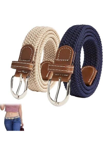 GENERAL 2 Pcs Casual Ladies Belts Set, Elastic Canvas Braided Belt for Jeans ...