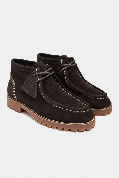 NİŞANTAŞI SHOES Nila Bitter Kahve Hakiki Süet Deri Bağcık Detay Tırtıklı Kalın Taban Kadın Bot