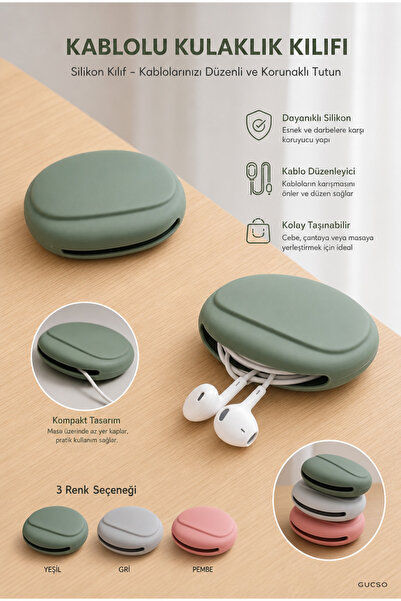 GUCSO Yeşil Renk, Silikon Taşıma Kılıfı, Kablolu Kulaklık Organizer Çantası, ...