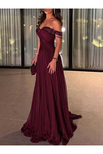 MILANORA Soft Long Evening Dress in Oud Blue